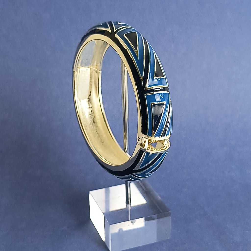 Geo Enamel Clamper Hinged Oval Bracelet Statement Vintage Y2k Casual